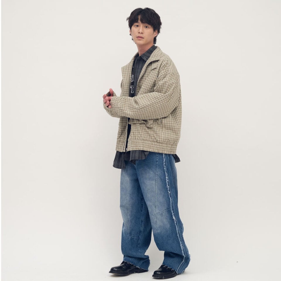 PLN11112-261 clip by clip 復古格紋立領外套