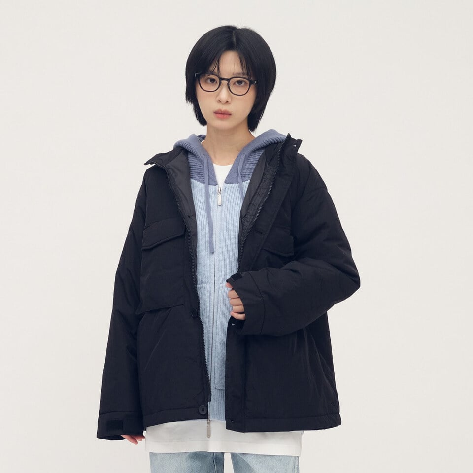 立領鋪棉大口袋外套