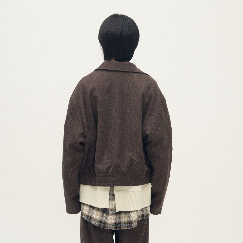 Timelly毛料立領拉鍊夾克