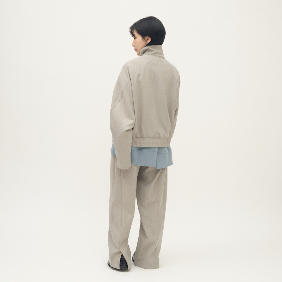 Timelly毛料立領拉鍊夾克