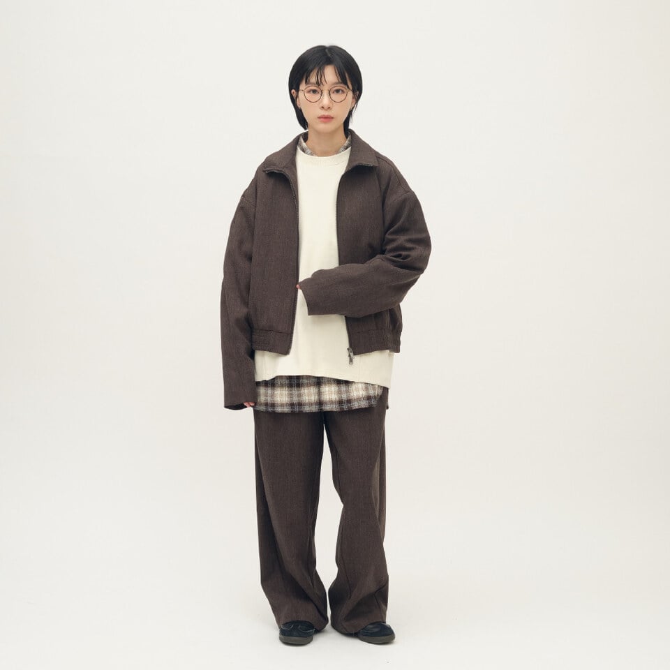 Timelly毛料立領拉鍊夾克