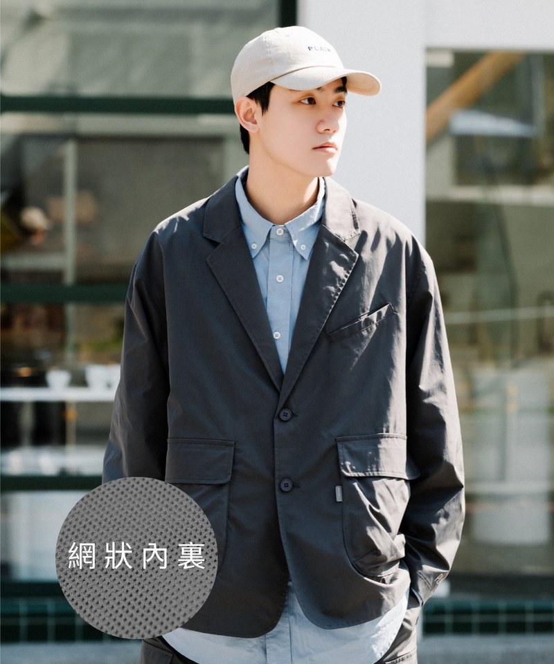 防潑水機能多口袋寬鬆西裝外套