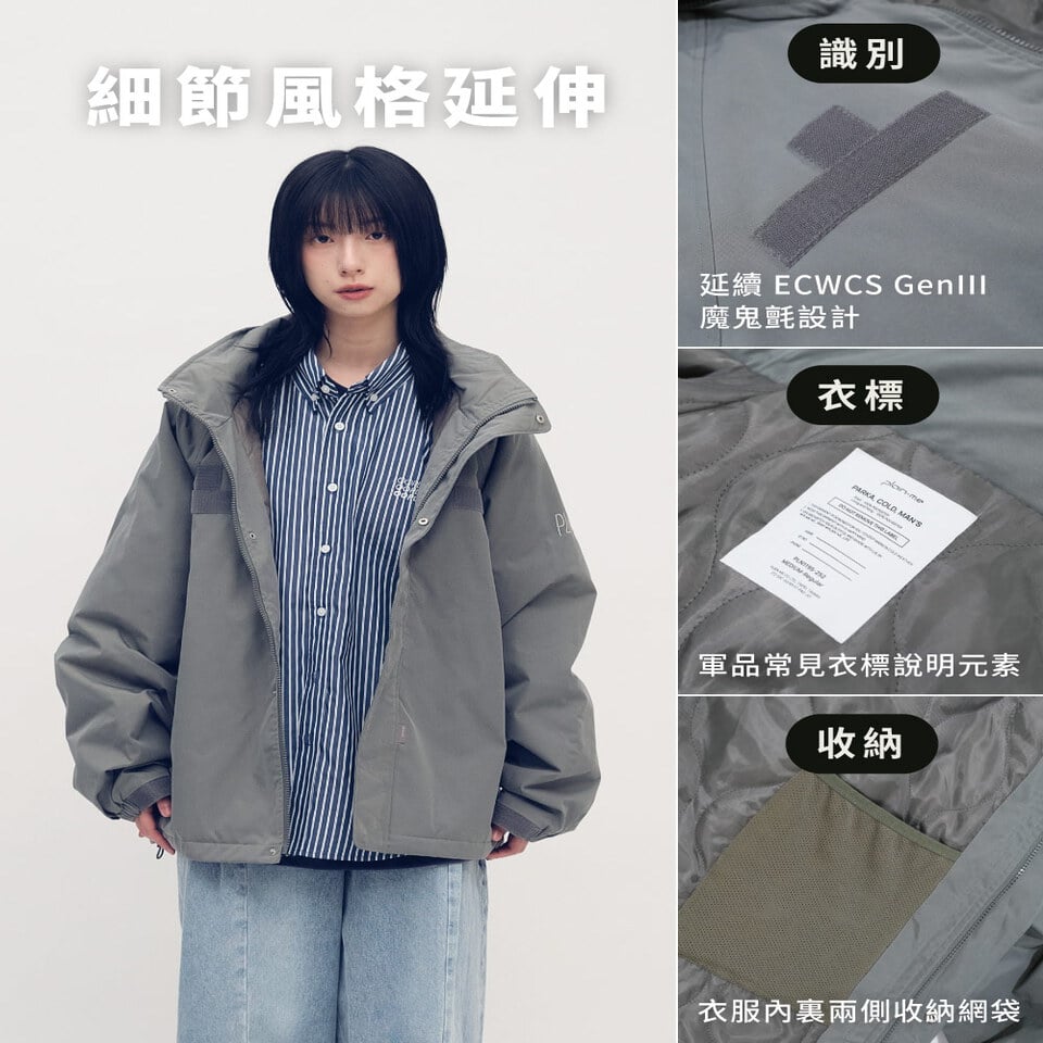 PLN1195-252 防潑水立領連帽鋪棉外套