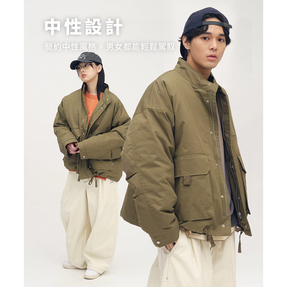 PLN1196-252 多口袋立領鋪棉外套