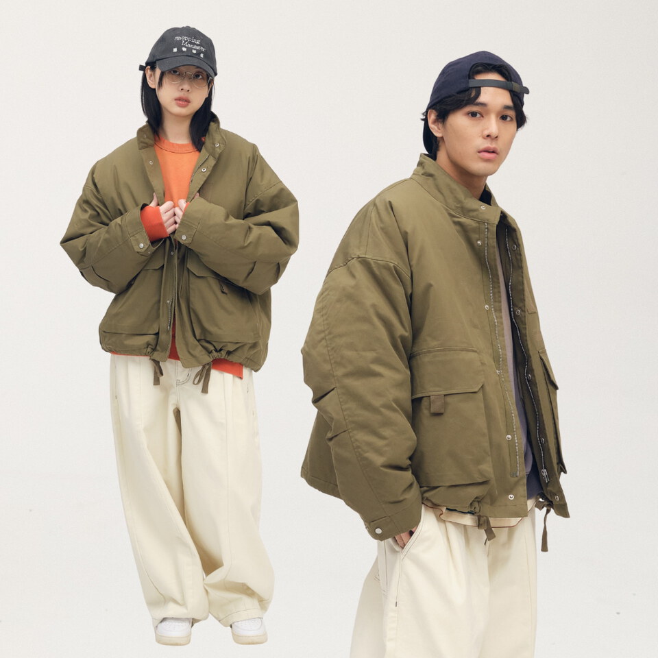 多口袋立領鋪棉外套