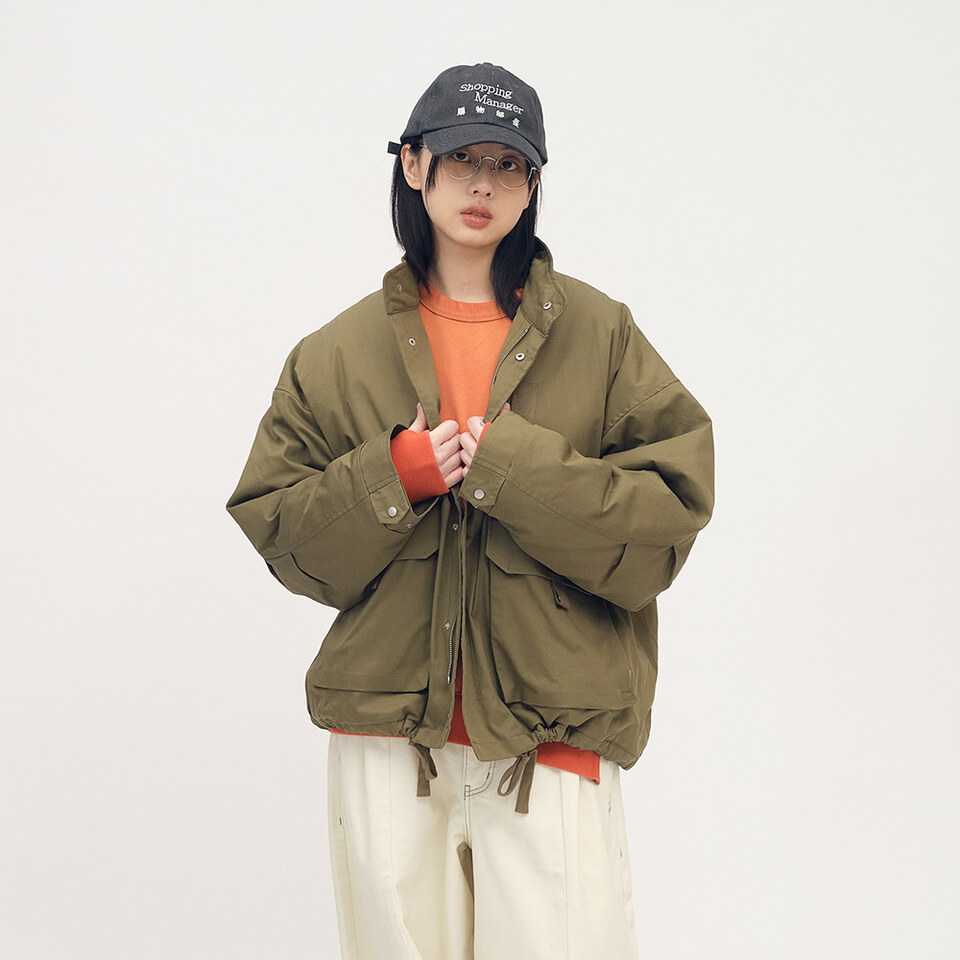 多口袋立領鋪棉外套