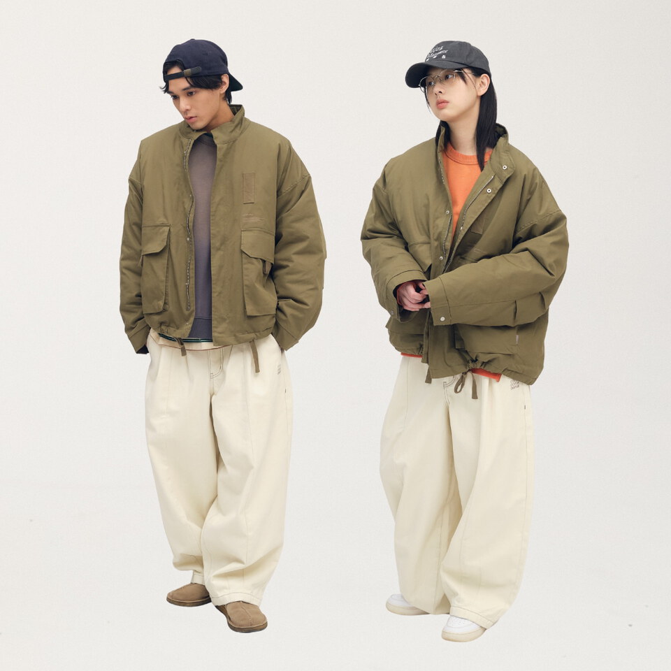 多口袋立領鋪棉外套