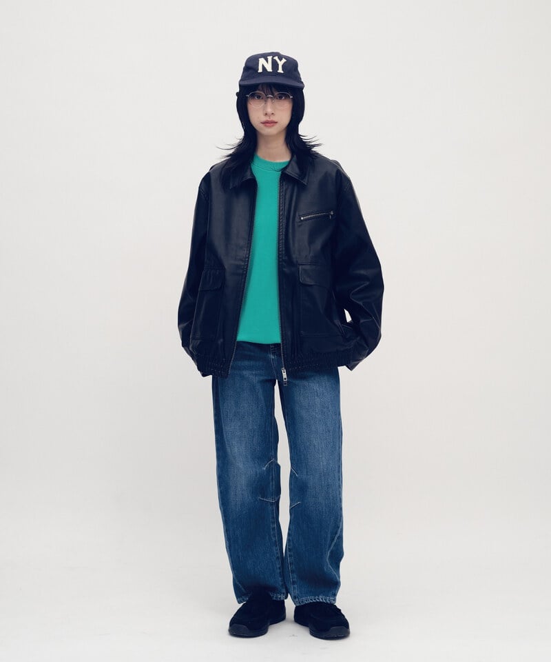 口袋拉鍊皮感外套