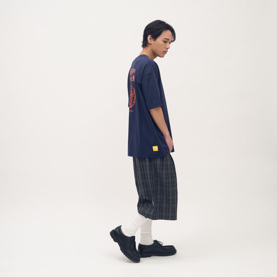 clip by clip 西料格紋打褶七分寬褲