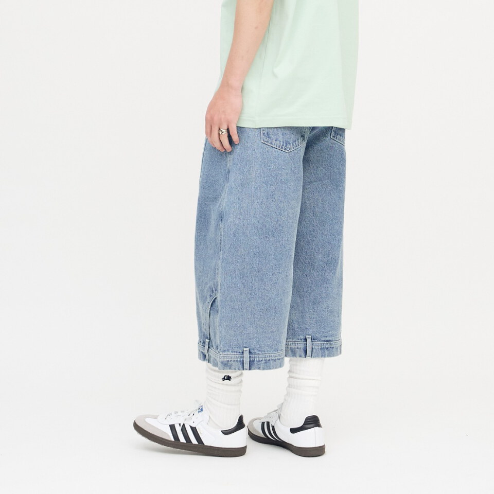 錯視拼接寬鬆牛仔短褲