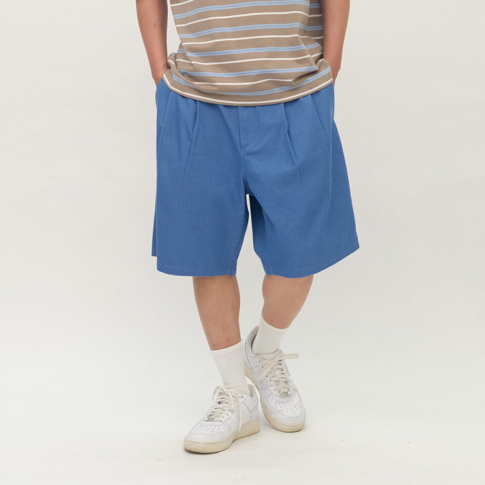 PLN1743-261 PLAIN刺繡打褶卡其短褲