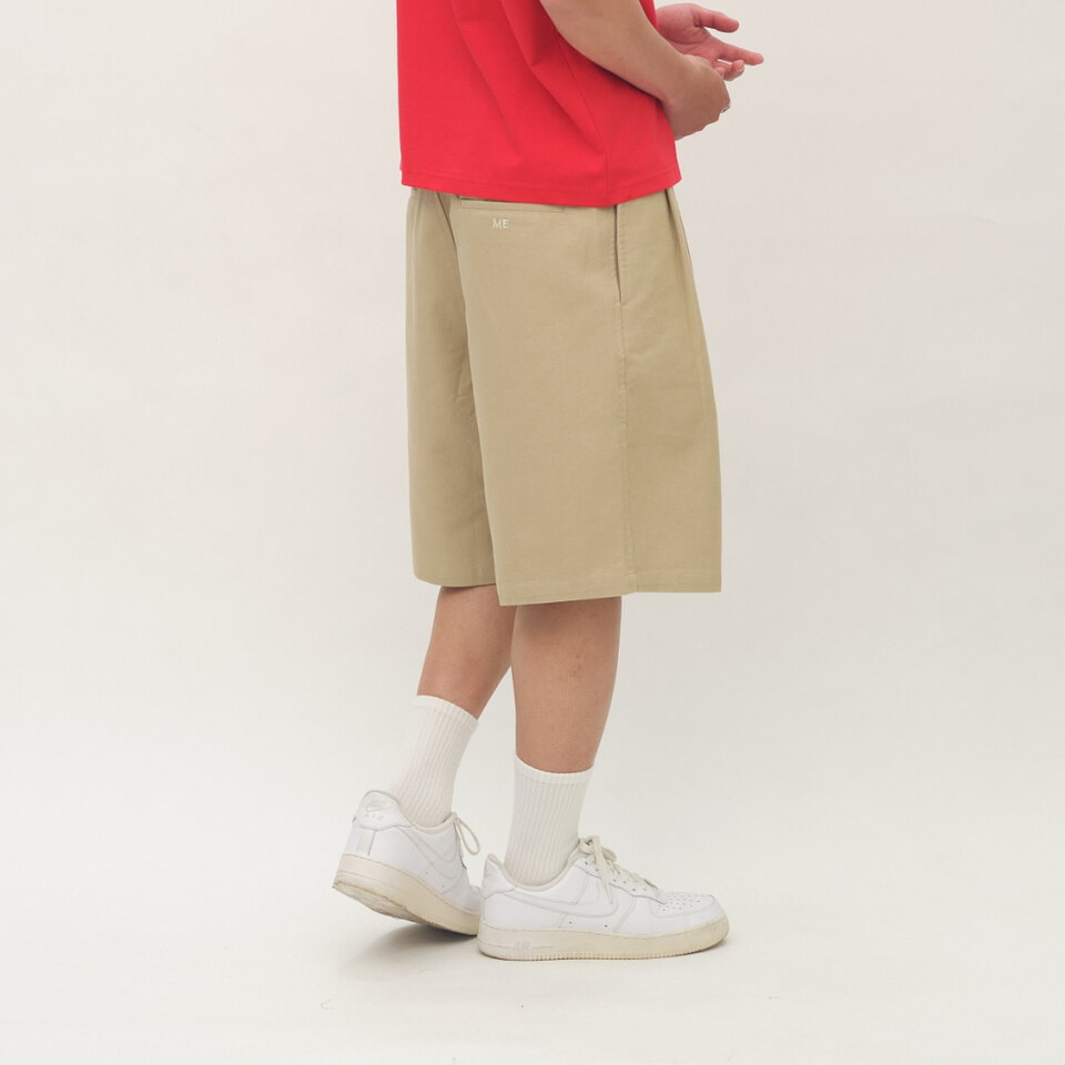 PLAIN刺繡打褶卡其短褲