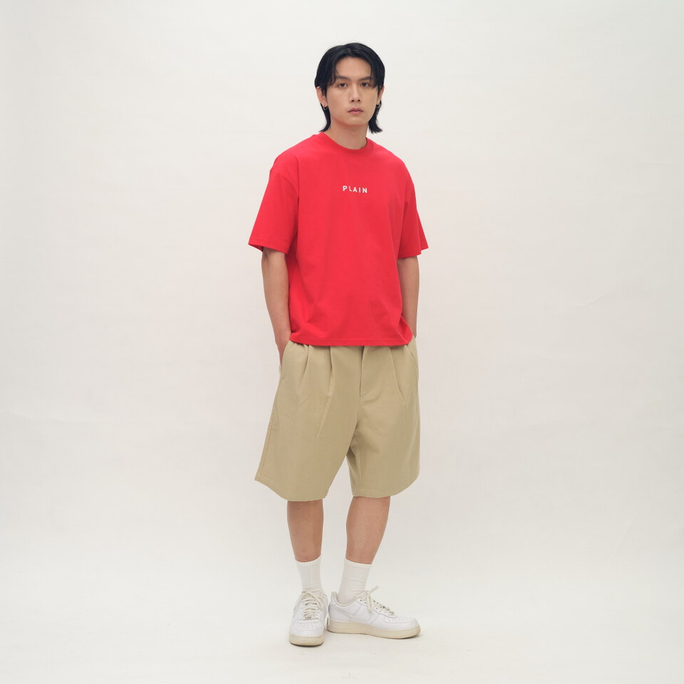 PLAIN刺繡打褶卡其短褲