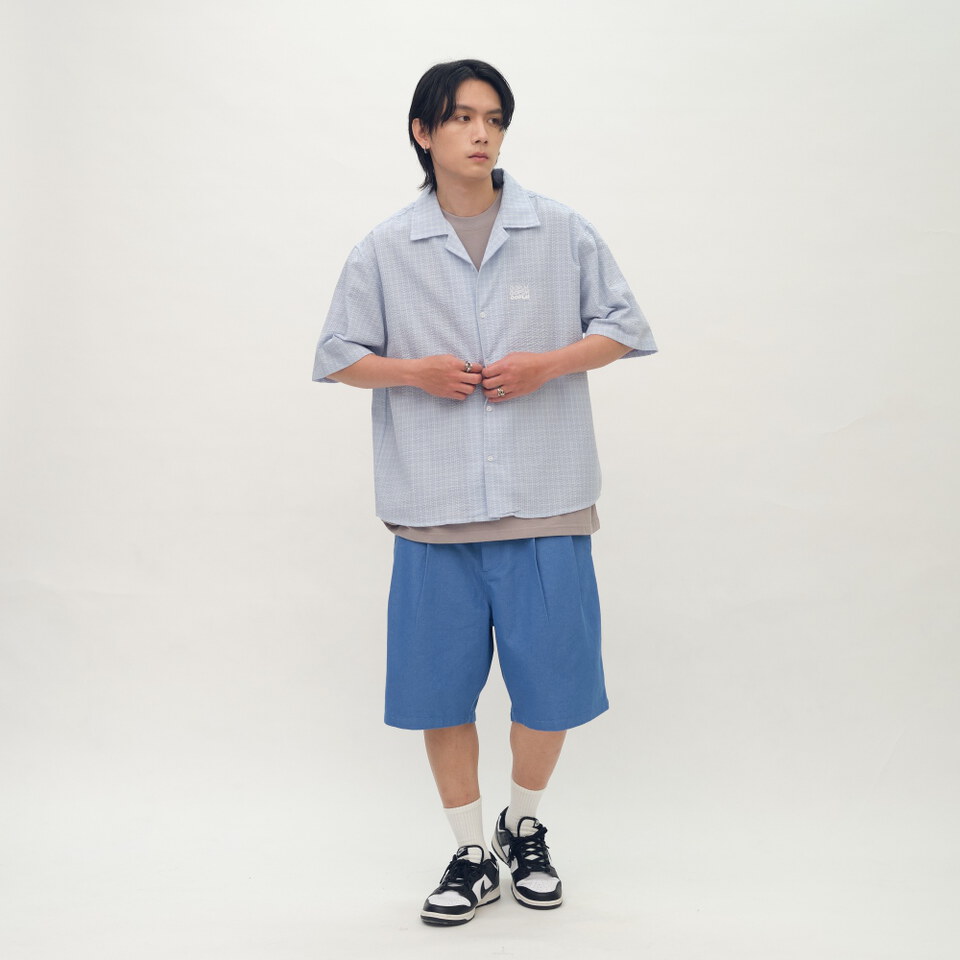 PLAIN刺繡打褶卡其短褲