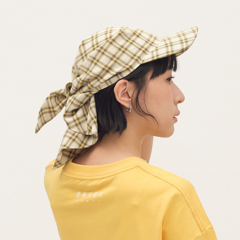 PLN2325-261 格紋頭巾帽