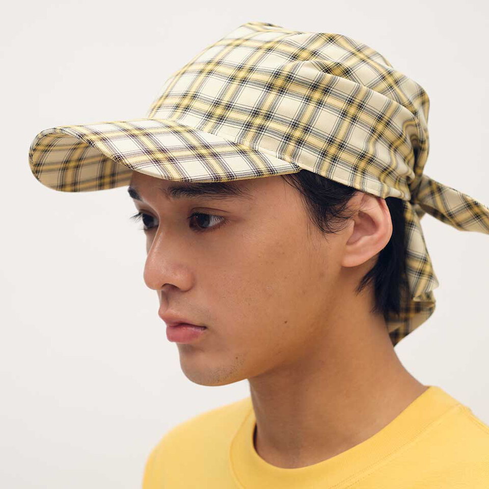 PLN2325-261 格紋頭巾帽