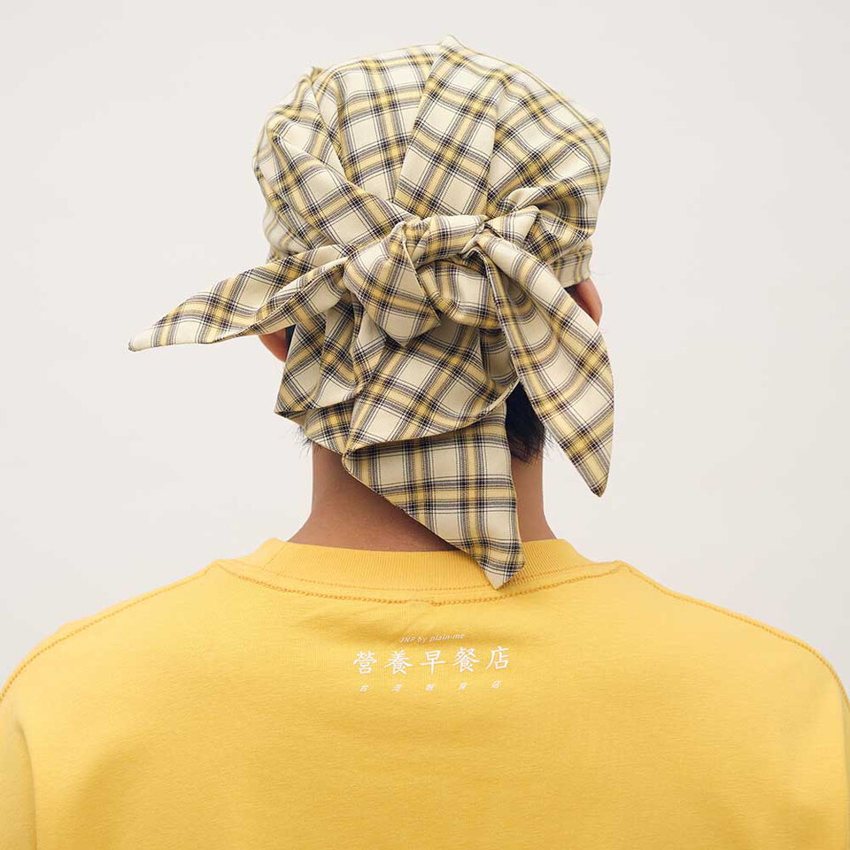 PLN2325-261 格紋頭巾帽