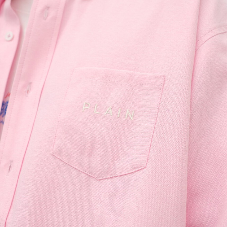 PLAIN刺繡素面口袋短袖襯衫