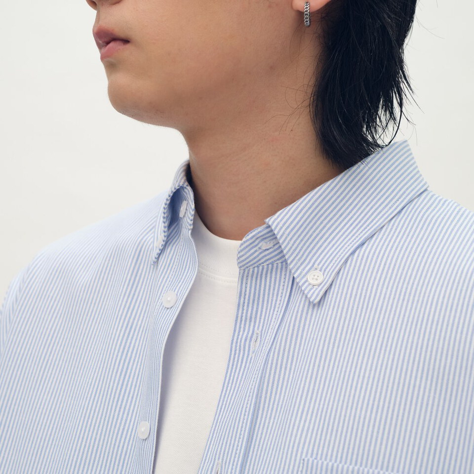 PLAIN刺繡條紋口袋短袖襯衫