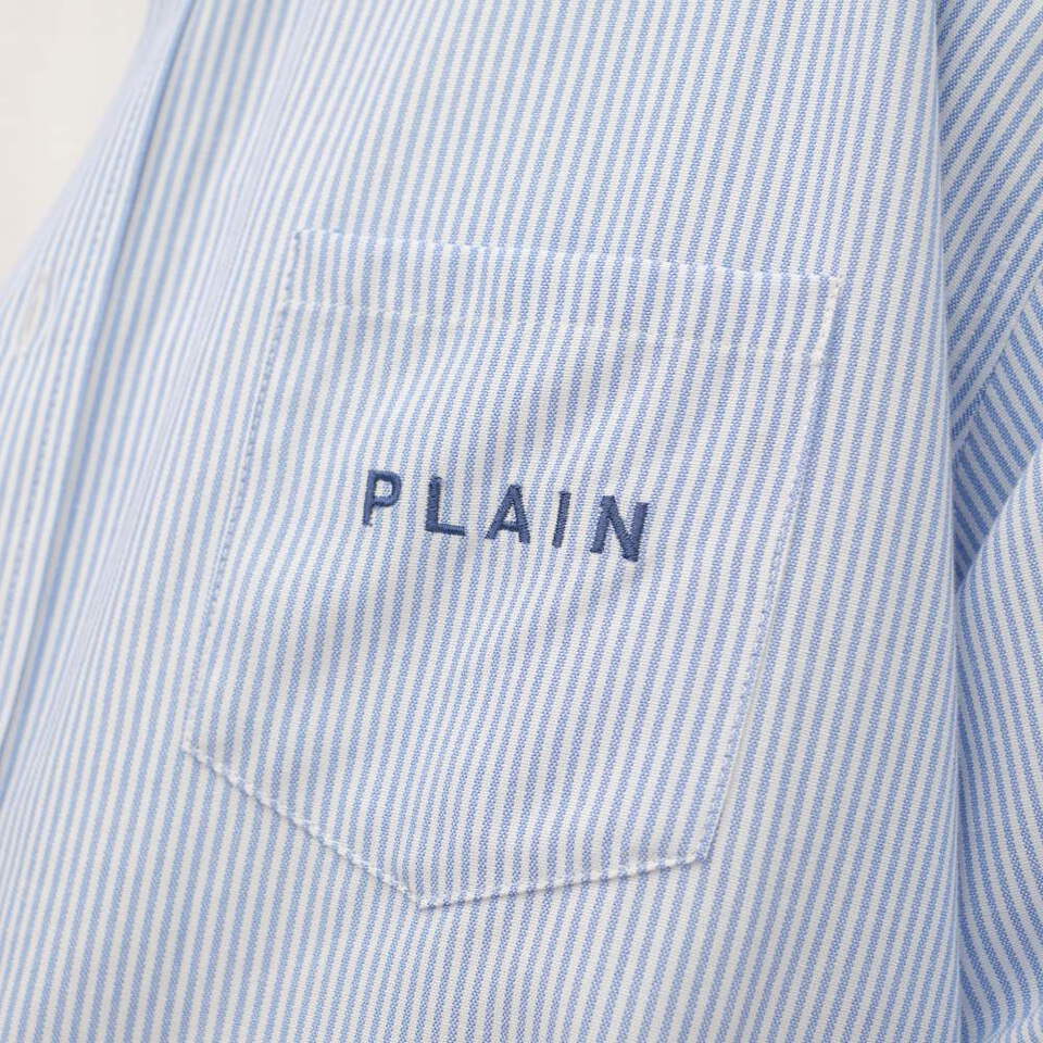 PLAIN刺繡條紋口袋短袖襯衫