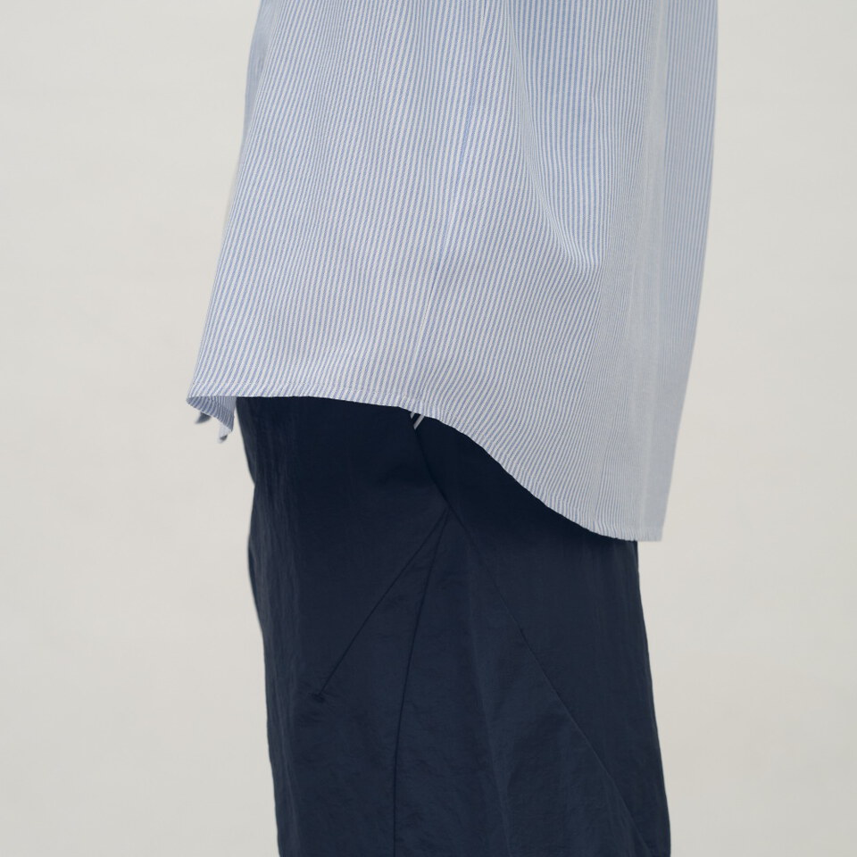 PLAIN刺繡條紋口袋短袖襯衫