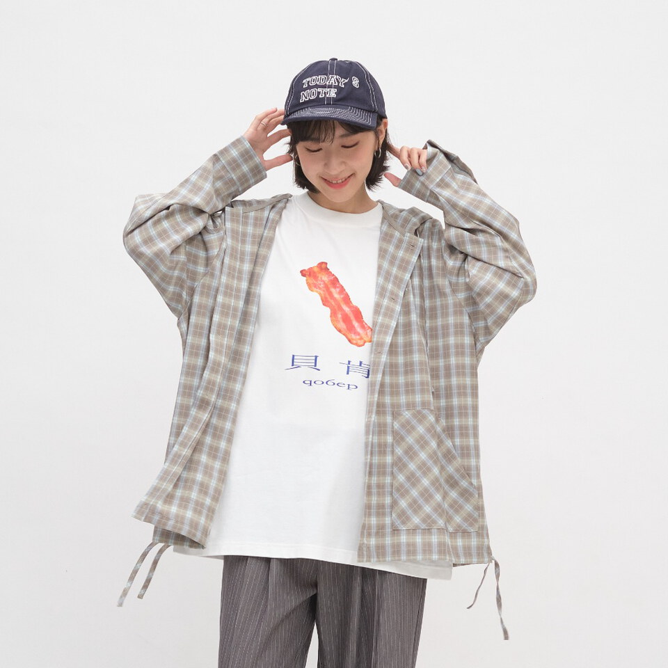 PLN33105-262 PLAIN連帽開襟格紋襯衫