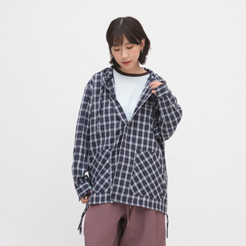 PLAIN連帽開襟格紋襯衫
