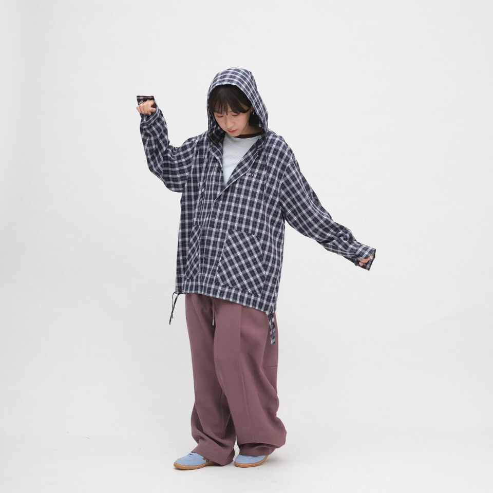 PLAIN連帽開襟格紋襯衫