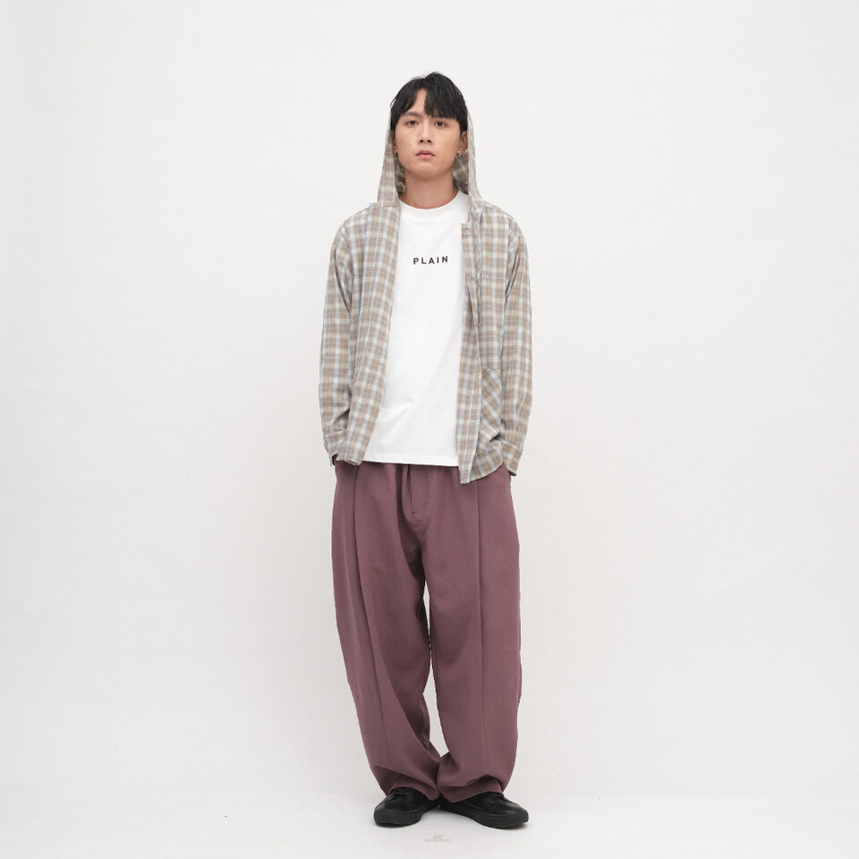 PLAIN連帽開襟格紋襯衫