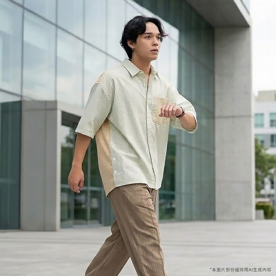 泡泡紗拼接條紋襯衫