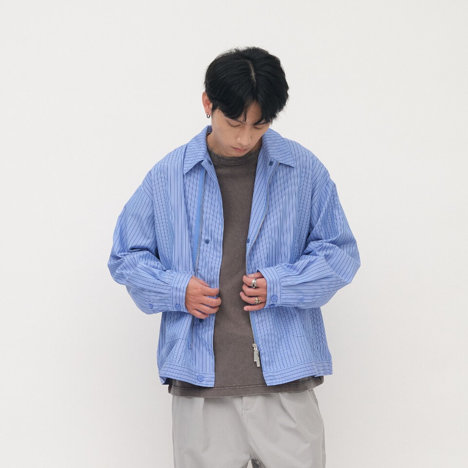 寬鬆條紋拉鍊襯衫