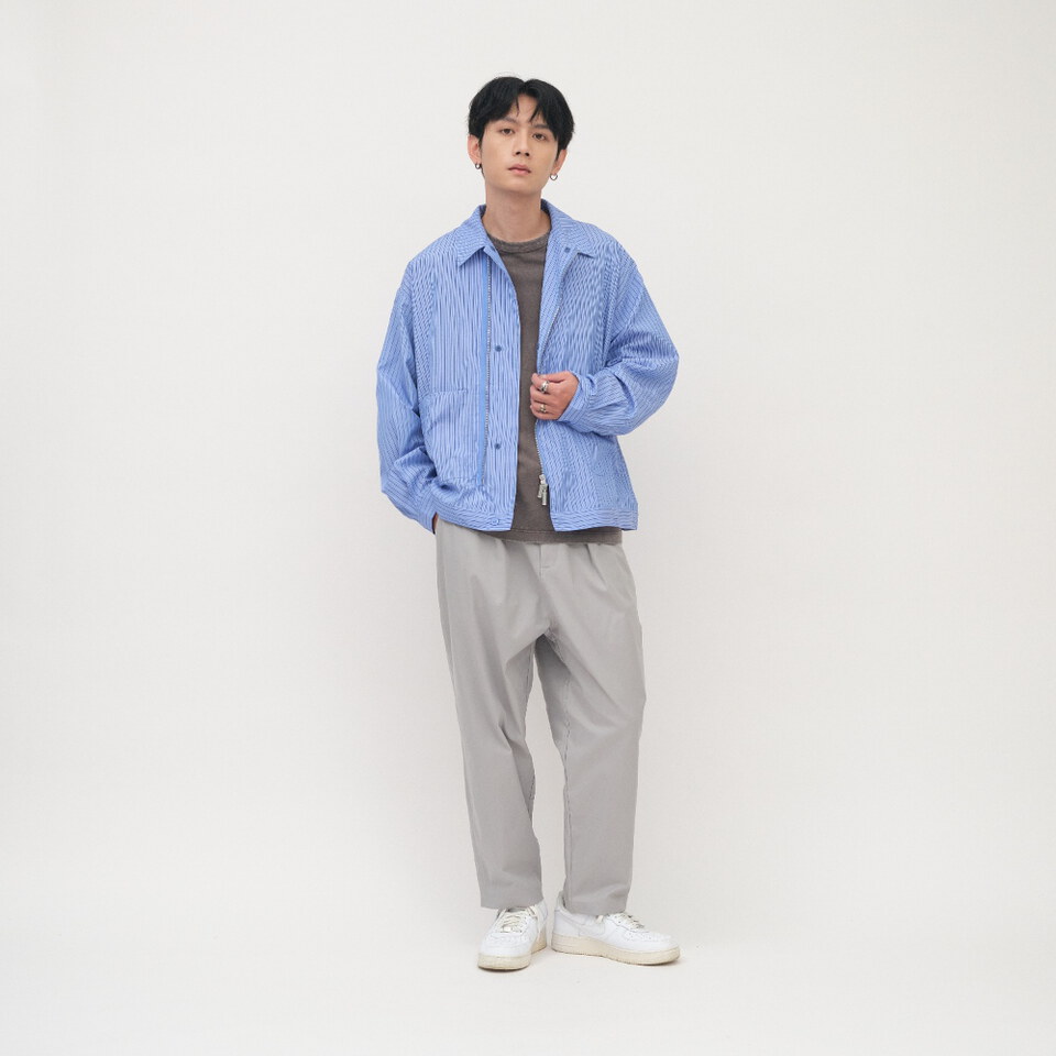 寬鬆條紋拉鍊襯衫