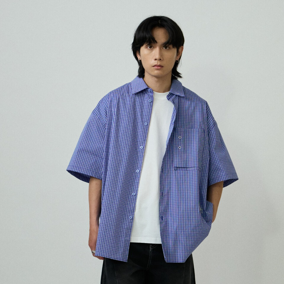 PLN3362-261 clip by clip OVERSIZE格紋短袖襯衫