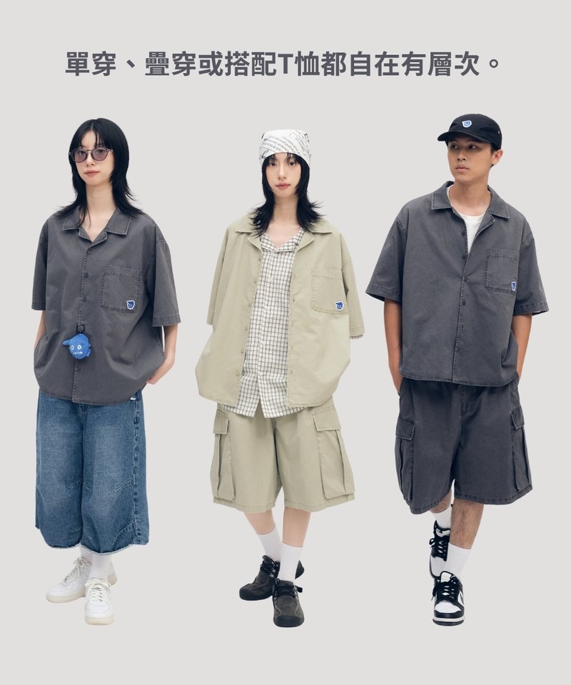 PLN3367-252 小P社長水洗短袖襯衫