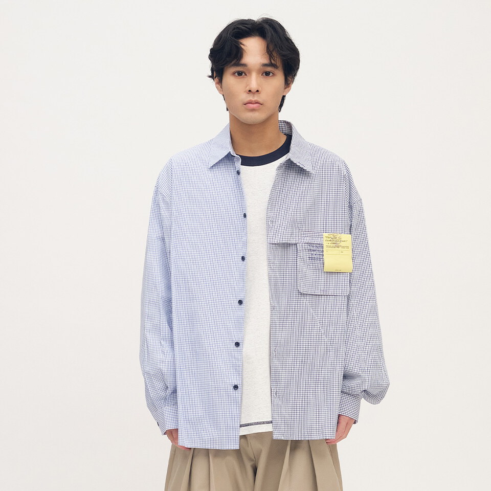 PLN3379-252 clip by clip 方格紙拼接襯衫