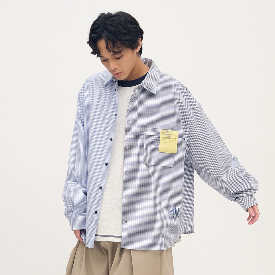 PLN3379-252 clip by clip 方格紙拼接襯衫