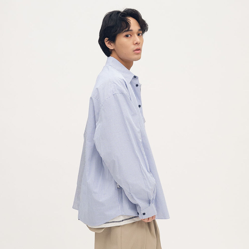 PLN3379-252 clip by clip 方格紙拼接襯衫