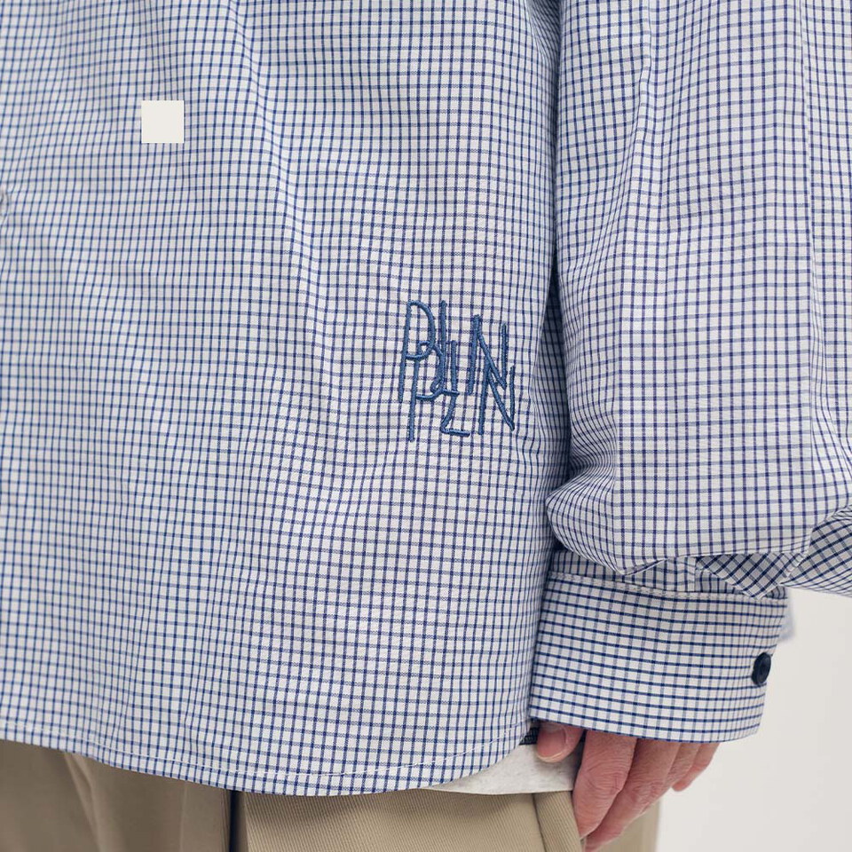 PLN3379-252 clip by clip 方格紙拼接襯衫