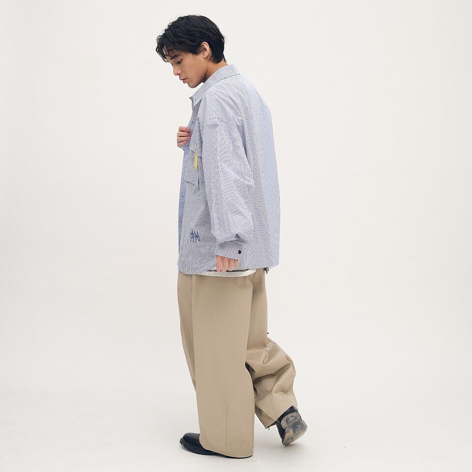 PLN3379-252 clip by clip 方格紙拼接襯衫