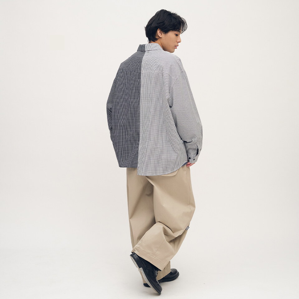 PLN3379-252 clip by clip 方格紙拼接襯衫