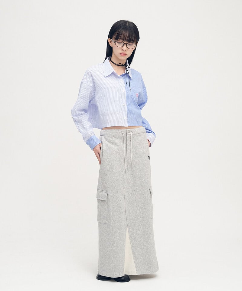 PLN3381-252 小P社長短版拼接條紋襯衫