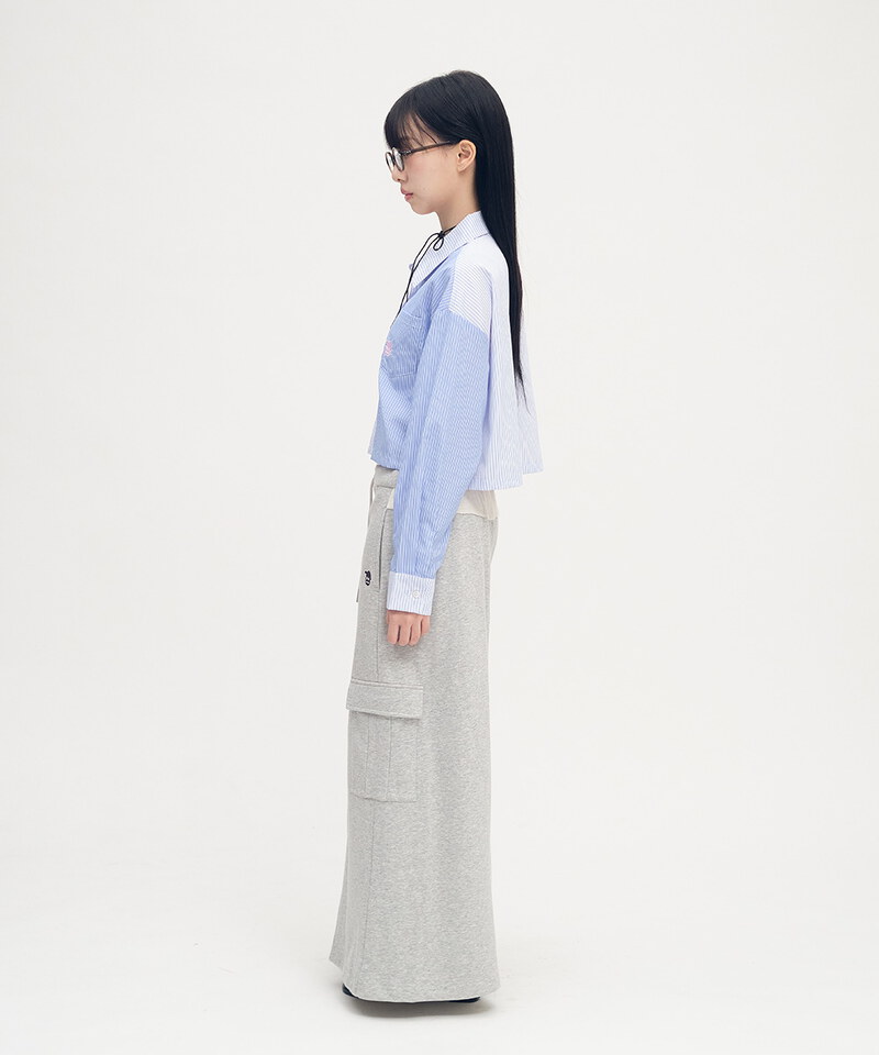 PLN3381-252 小P社長短版拼接條紋襯衫