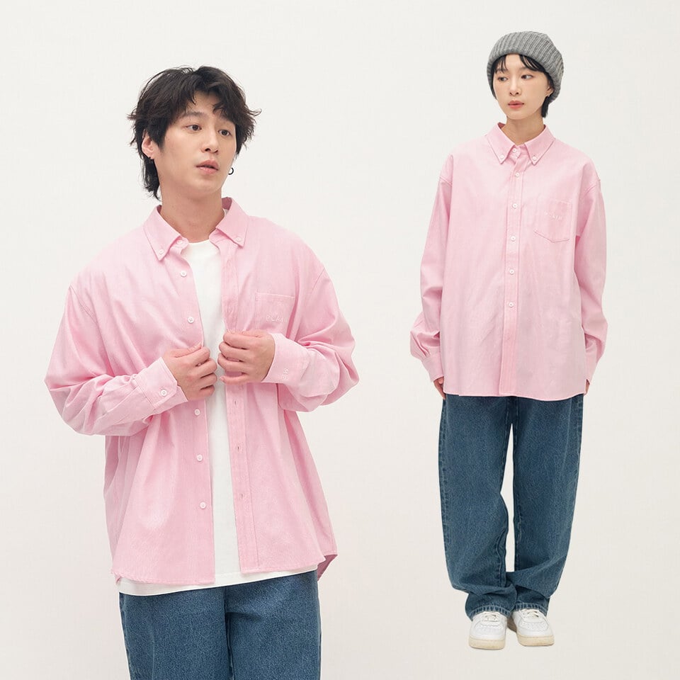 PLAIN刺繡經典素面牛津襯衫