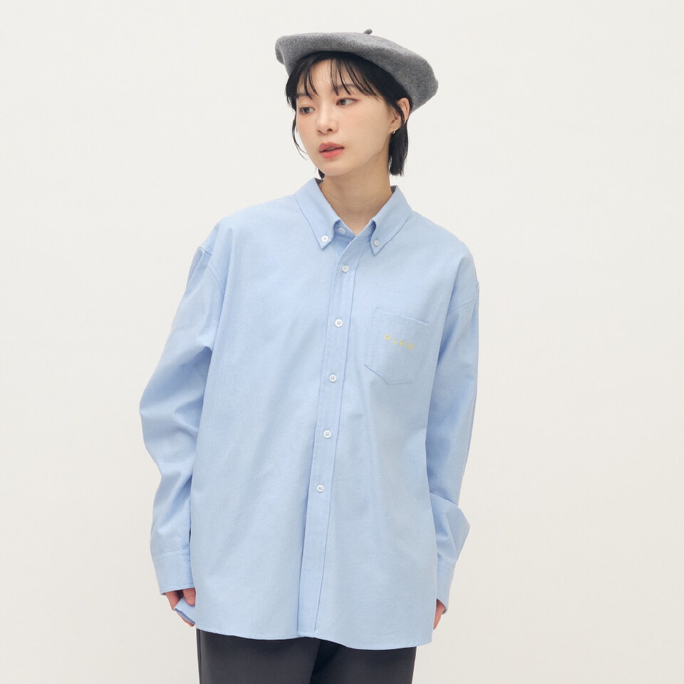 PLAIN刺繡經典條紋牛津襯衫