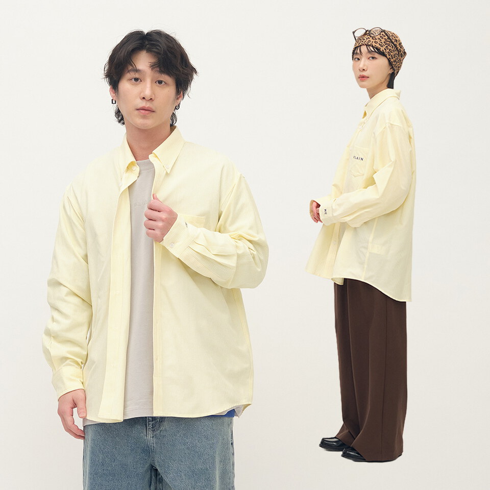 PLN3386-261 PLAIN刺繡經典條紋牛津襯衫