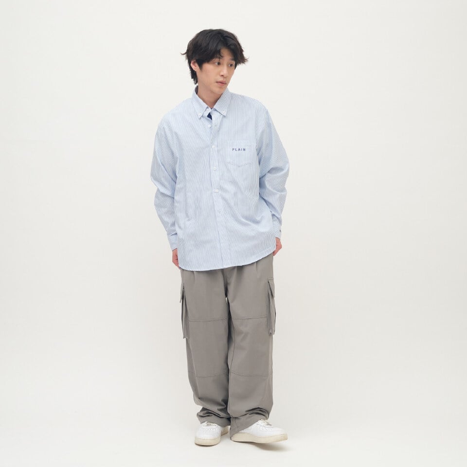 PLAIN刺繡經典條紋牛津襯衫