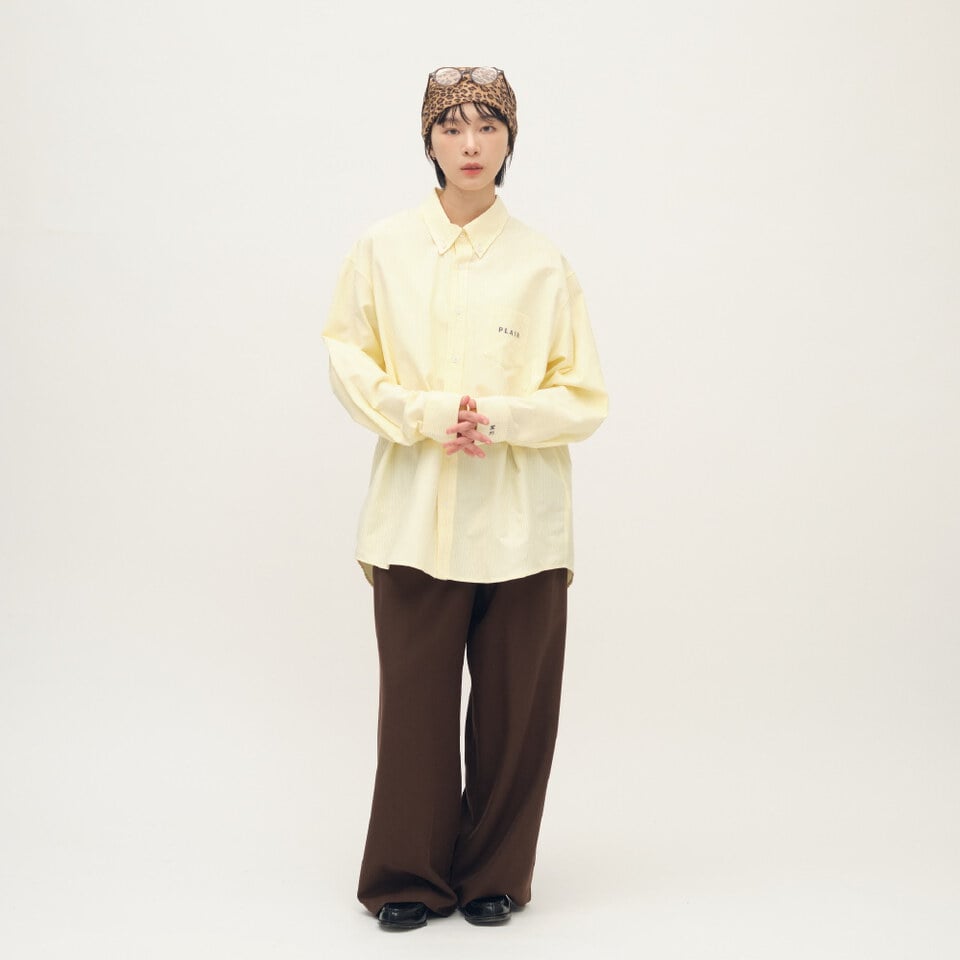 PLAIN刺繡經典條紋牛津襯衫