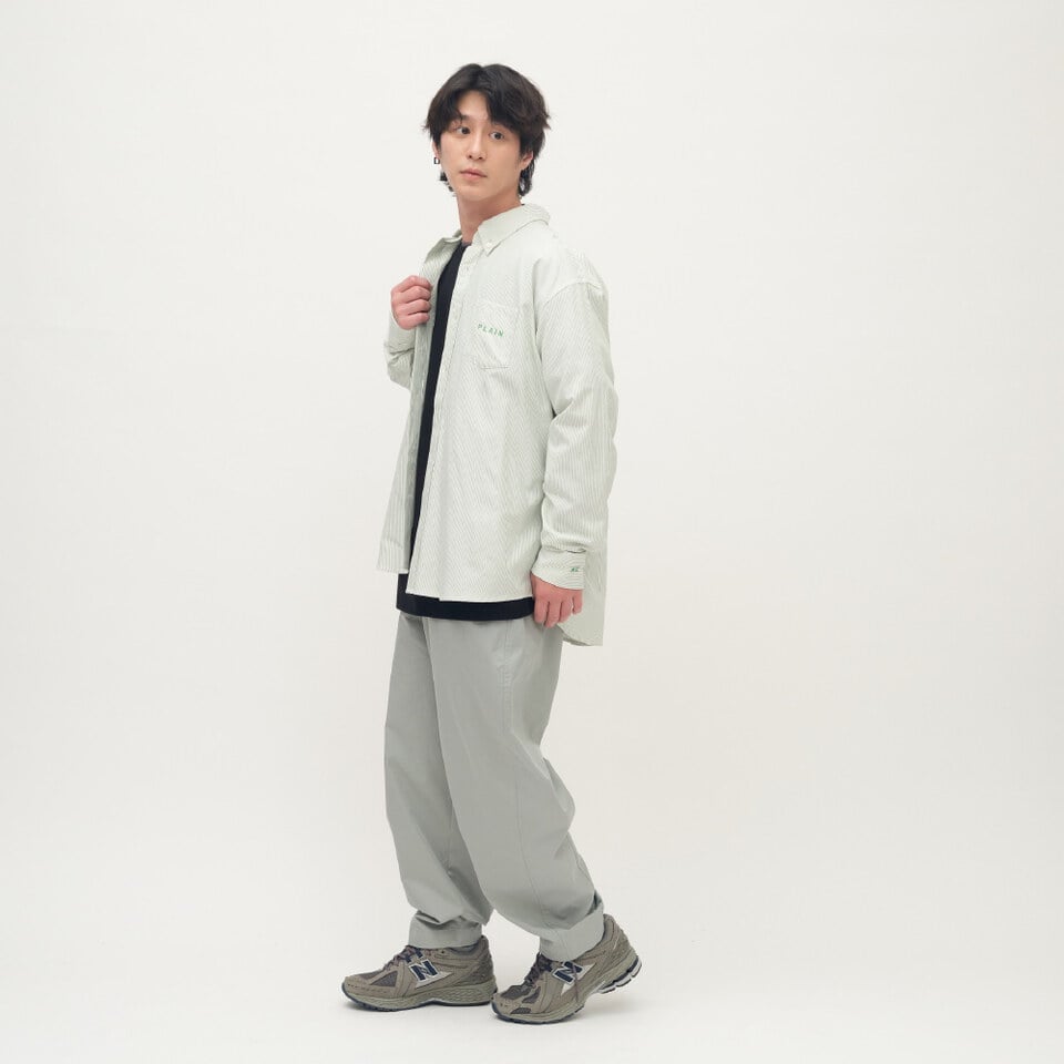 PLAIN刺繡經典條紋牛津襯衫