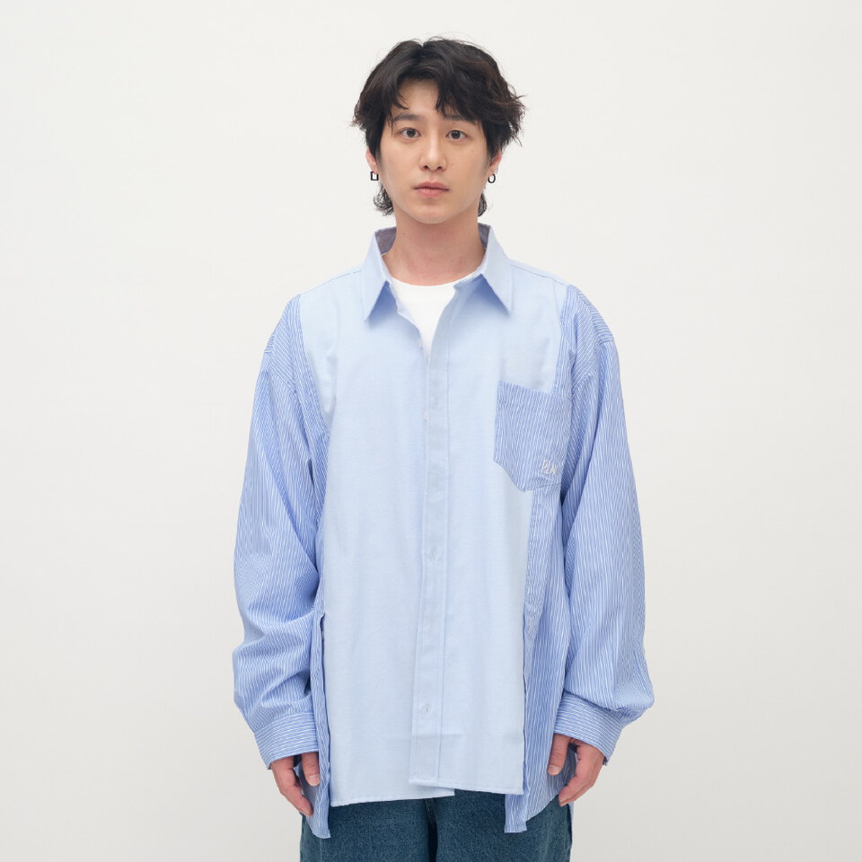 PLN3387-261 拼接開衩oversize襯衫