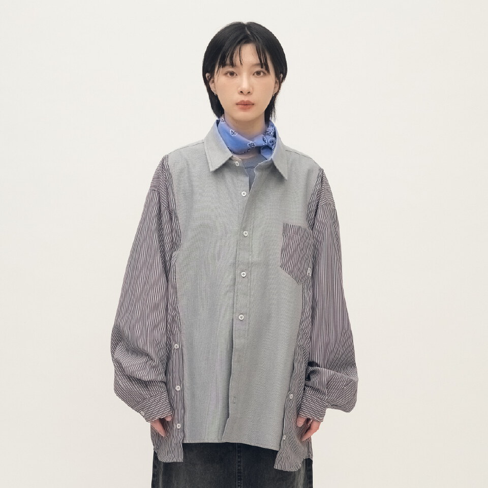 拼接開衩oversize襯衫